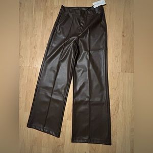 Faux leather brown Wide leg pants Large